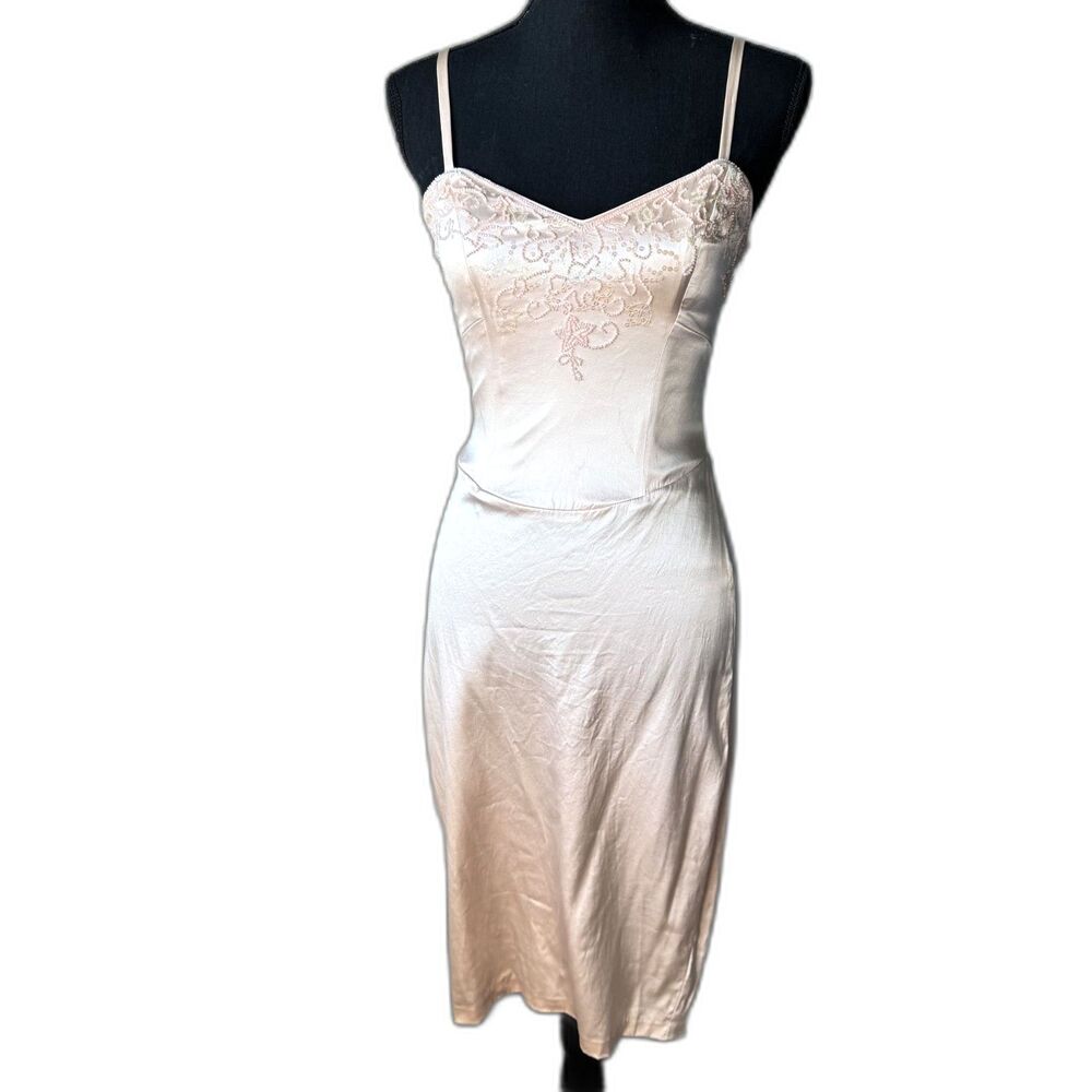 Size 2 Y2K Vintage Betsey Johnson silk beaded bodycon slip dress (10439)